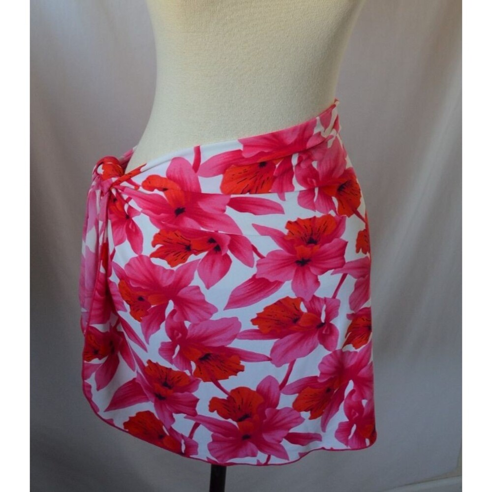 VTG Oscar de la Renta Swim Wrap Tie Skirt Coverup Sarong Pink White Floral OSFM